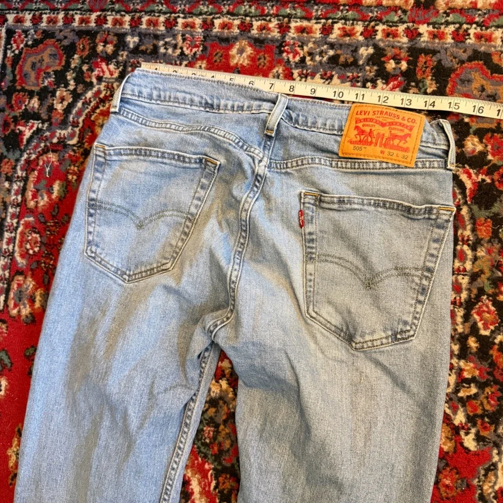 Levis 505 Regular Fit Straight Leg Light Wash Blue Denim Jeans Mens 32x32